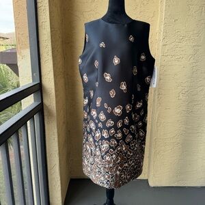 Caroline Rose Animal Print Sheath Dress Sz L Black Brown Sleeveless New